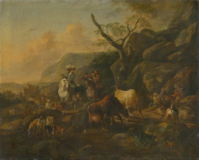 Landscape with Hunters by Johann Heinrich Roos